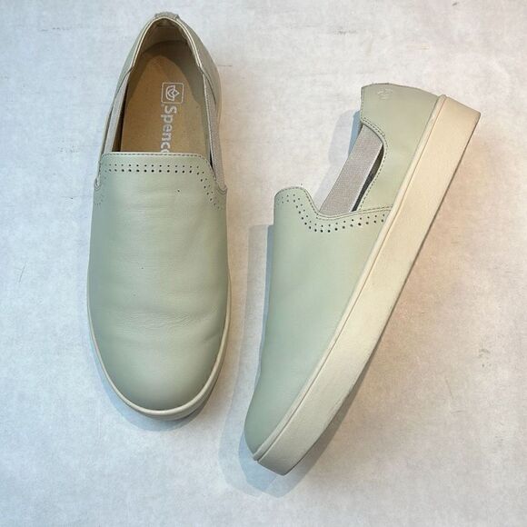 Spenco Shoes - Spenco Parker Slip-On Shoes Leather Orthotic Sz 10D Oyster Lt Gray Stretch Panel